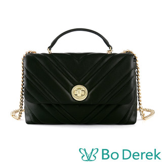 Bo Derek女包｜轉鎖V型縫線紋肩背/斜背鏈帶包-黑色 / 1115-215