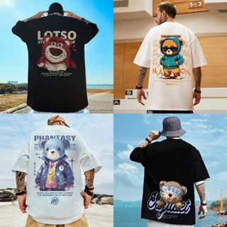 小熊系列oversize男士t恤 大尺碼 M-8XL 落肩潮牌寬松短袖情侶上衣 班服 印花潮T 圓領上衣夏 潮人屋服飾