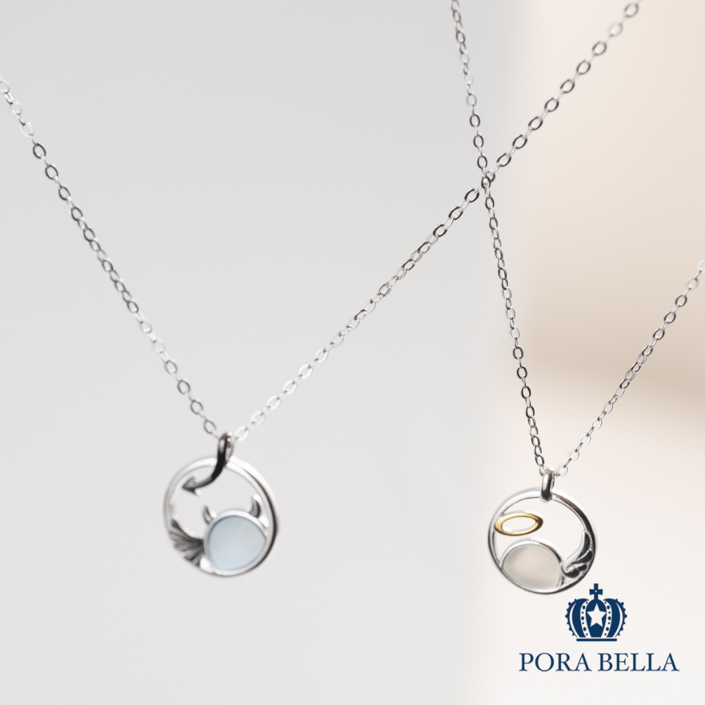<Porabella>925純銀情侶款項鍊 男女款時尚小眾簡約 天使與惡魔設計項鍊 Necklace <一對販售>