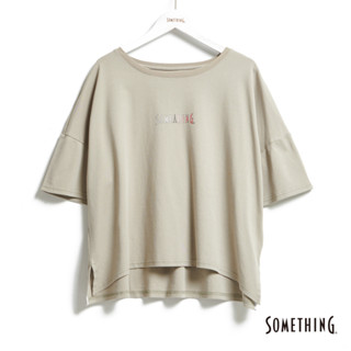 SOMETHING 女款 寬版鐵塔LOGO短袖上衣(灰綠色) 