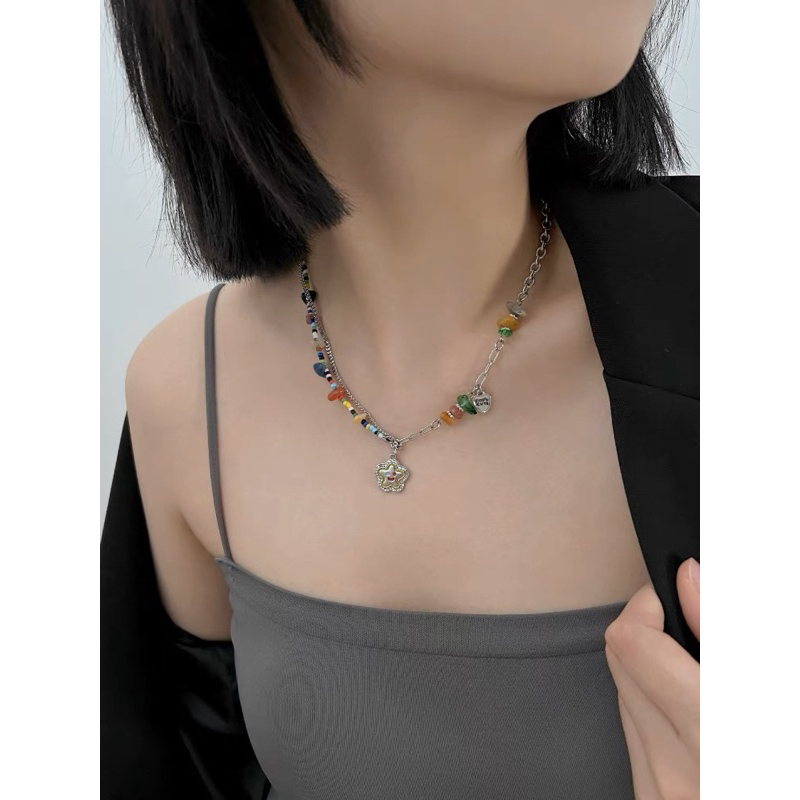 【TERRENCESTUDIO】免運隔日到貨 現貨 KANSAI STUDIO - 彩色 串珠 笑臉 花朵 拼接 項鍊