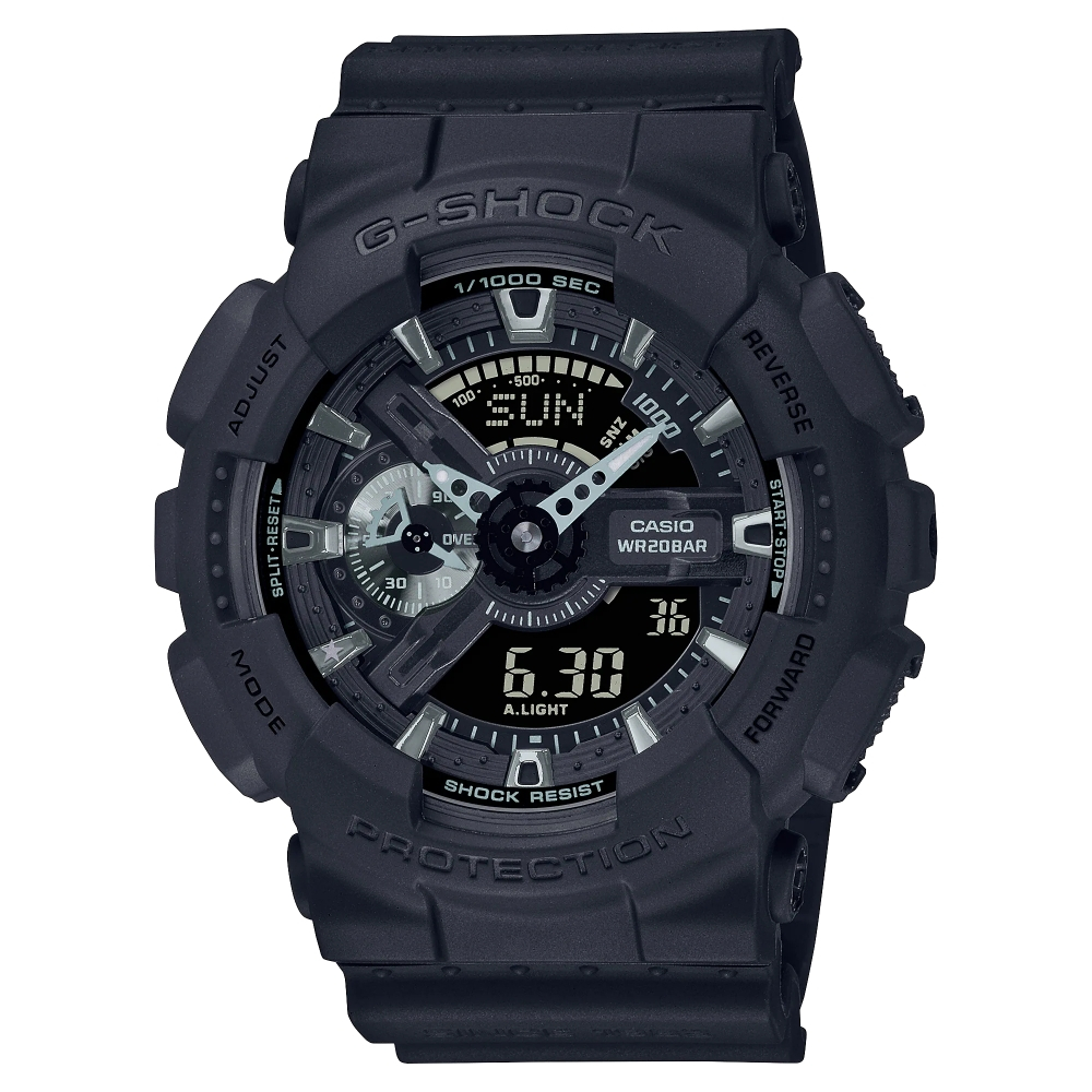 CASIO卡西歐 G-SHOCK 40週年 經典復刻雙顯 全黑電子錶 (GA-114RE-1A)