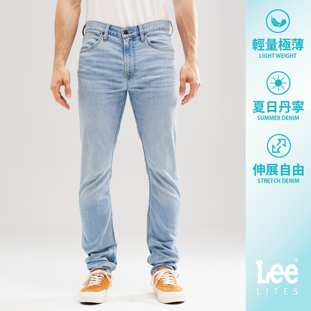 Lee 705 涼感 彈性中腰標準小直筒牛仔褲 男 淺藍洗水 LL220076447