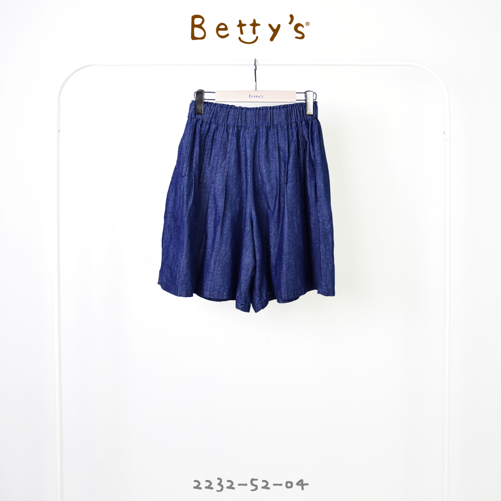 betty’s貝蒂思(21)鬆緊壓褶牛仔寬版短褲(深藍)