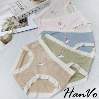 【HanVo】甜美兔子氣球莫代爾中腰內褲 舒適透氣柔軟親膚寬帶三角褲 獨立包裝 流行少女內褲 內著 A11-5718