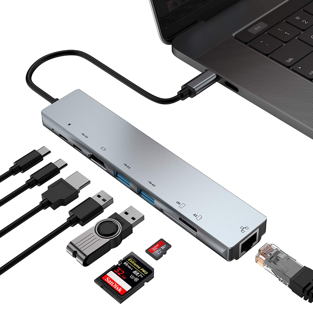 八合一type-c拓展塢 Usb hub轉HDMI+RJ45+PD+USB3.0擴展塢 集線器29026