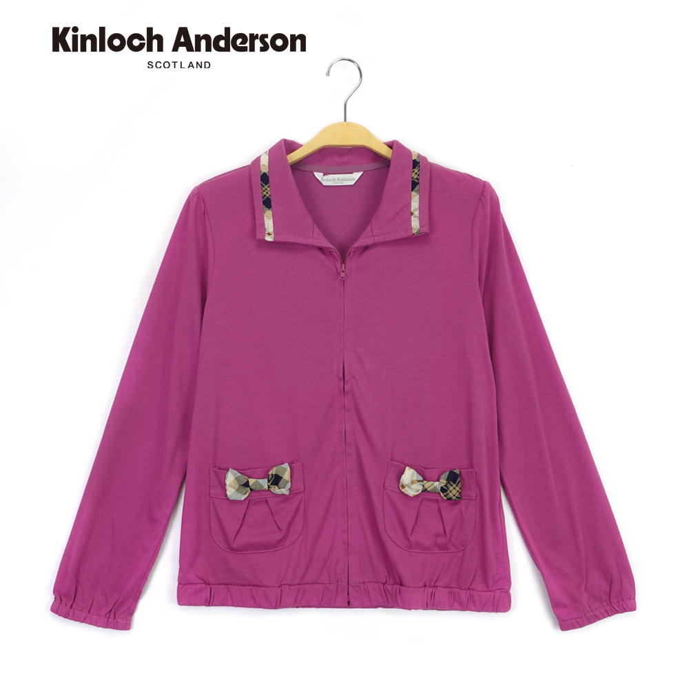 【金安德森女裝】 質感前片貼袋蝴蝶結滾格外套 (紫) KA0785603 Kinloch Anderson