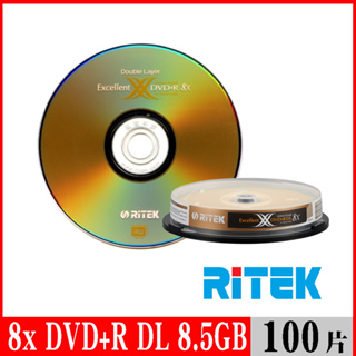 RITEK錸德 8x DVD+R DL 8.5GB 單面雙層 X版/100片布丁桶裝
