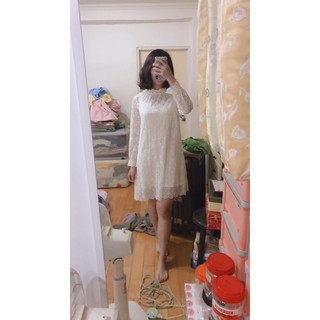 【singlenoble獨身貴族/ CHICA】蕾絲透膚高領氣質及膝洋裝