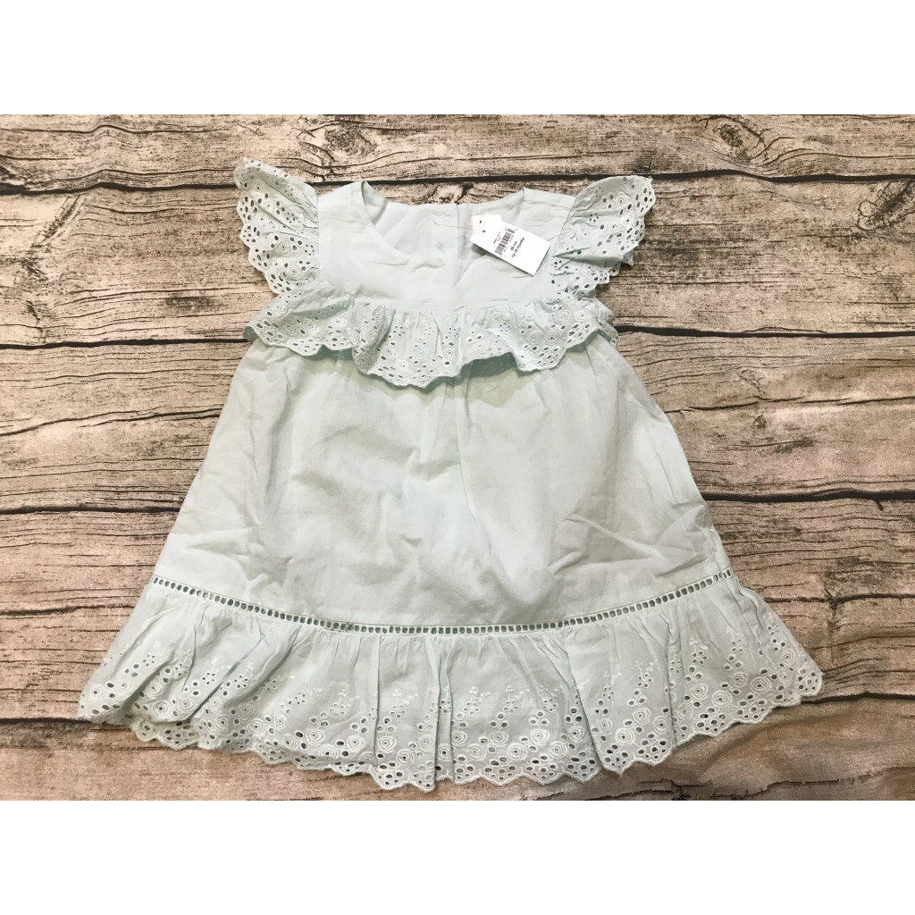 日本購入 baby gap 淺綠色 薄荷綠 連身 小洋裝 內裡 洋裝 肩帶 雕花洋 雕花 尺寸80 童裝