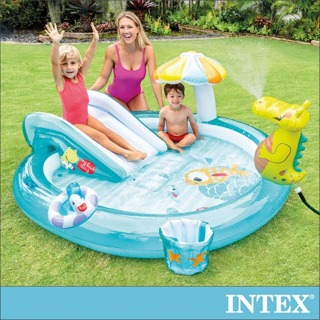 【FCOR】INTEX鱷魚沙灘戲水池 57165 鱷魚充氣噴水溜滑梯戲水池 兒童戲水池 溜滑梯游泳池