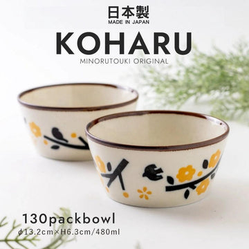 「家電王」日本製 美濃燒 KOHARU 陶瓷碗｜480ml 13cm 可微波 可洗碗機 沙拉碗 優格碗 插畫風 北歐風