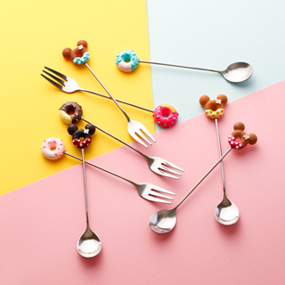 現貨 甜甜圈造型卡通餐具 不鏽鋼水果叉咖啡勺 E4-1 DYSF