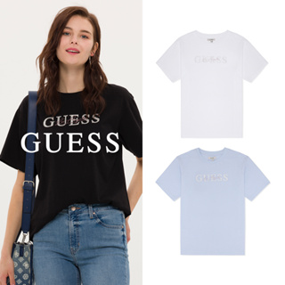 【GUESS】輕奢水鑽經典LOGO短T-三色任選