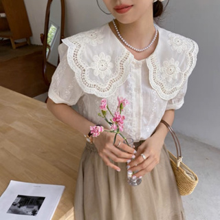 𝑹𝒖𝒍𝒂🎀 韓系 甜美氣質蕾絲刺繡娃娃領上衣