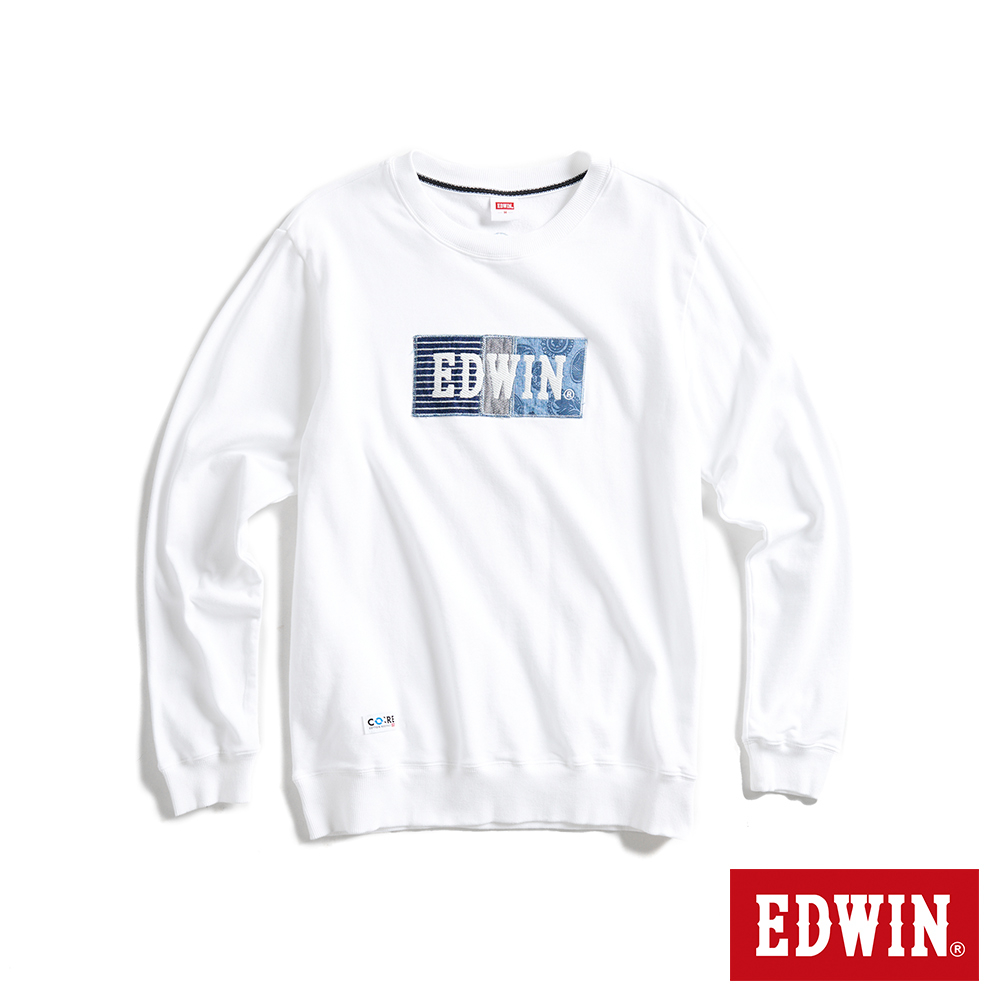 EDWIN 再生系列 CORE 環保再生丹寧拼貼BOX LOGO厚長袖T恤(米白色)-男款