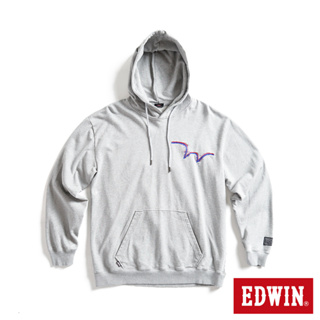 EDWIN EDGE 電光感W LOGO 寬版連帽長袖T恤(麻灰色)-男款