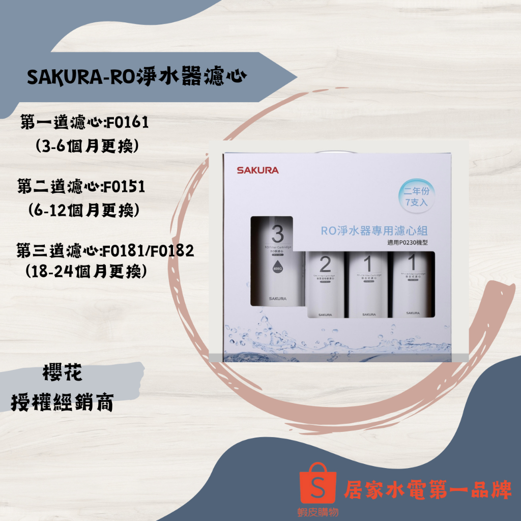 櫻花-RO逆滲透淨水器 P0230 P0231專用濾心 （F0161、F0151、F0181、F0182)