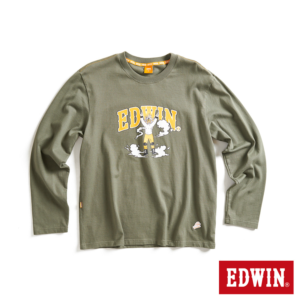 EDWIN 男款 橘標 假面摔角手E君印花長袖T恤(灰綠色)