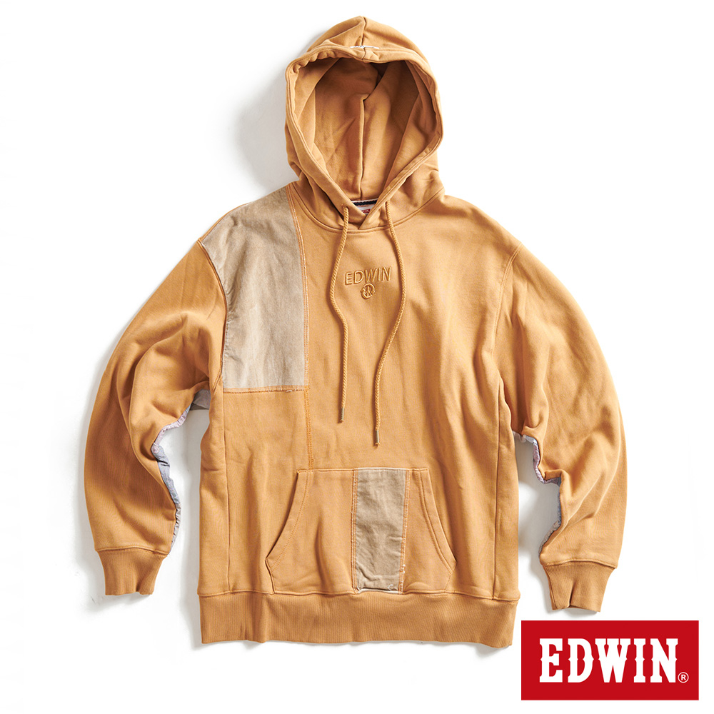 EDWIN 再生系列 CORE 拼布寬版連帽長袖T恤(土黃色)-男款
