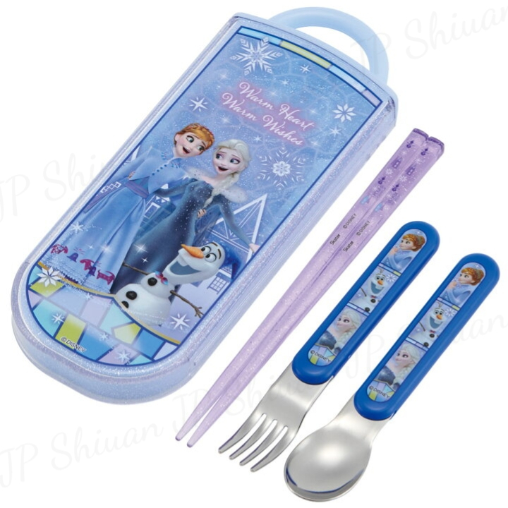 🌟現貨🌟日本 Disney 迪士尼 冰雪奇緣 滑蓋三件式 兒童 餐具組  湯匙叉子筷子 環保餐具組 Ag＋抗菌 日本正版