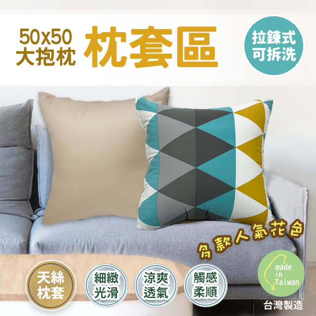 抱枕套 50 x 50cm 天絲 單枕套 不含枕心 多款花色 拉鍊式枕套 台灣製造