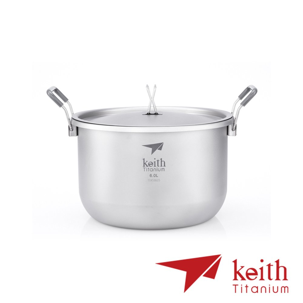 【Keith】純鈦環保餐具輕量雙耳湯鍋 6L( 附收納網袋) Ti8301 戶外 露營 登山 馬克杯 不銹鋼杯 隔熱杯