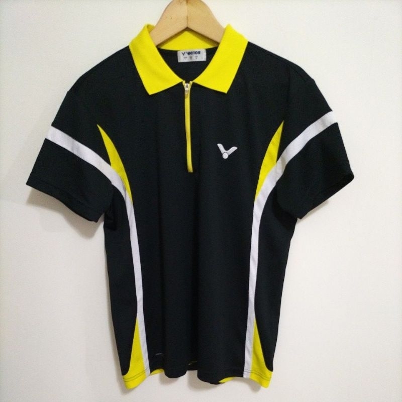 台灣品牌VICTOR勝利二手黑白黃三色有領短袖上衣