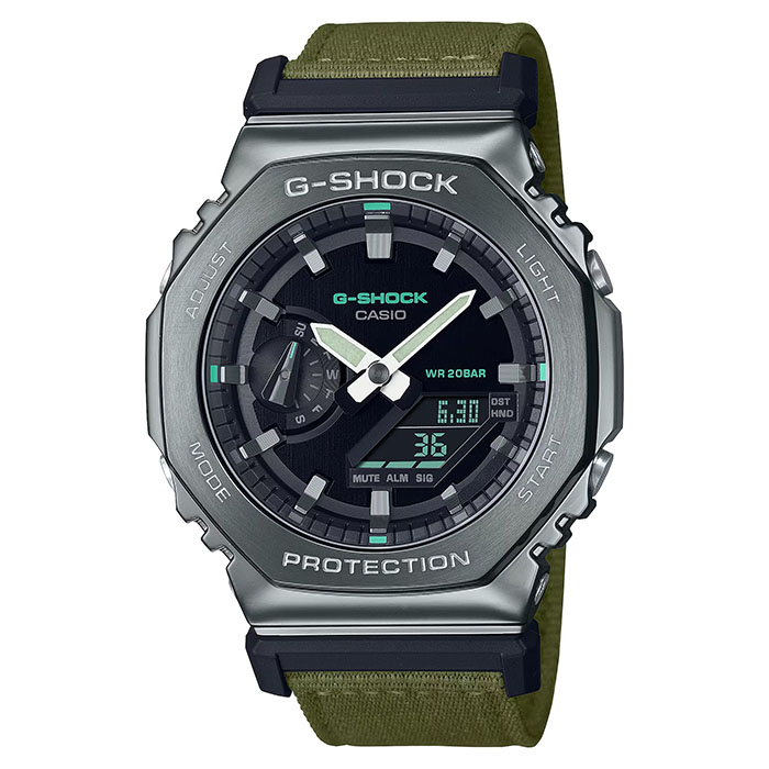 【CASIO 卡西歐】G-SHOCK 農家橡樹 八角金屬 GM-2100CB-3A 尼龍錶帶 防水 運動雙顯錶 台南時代