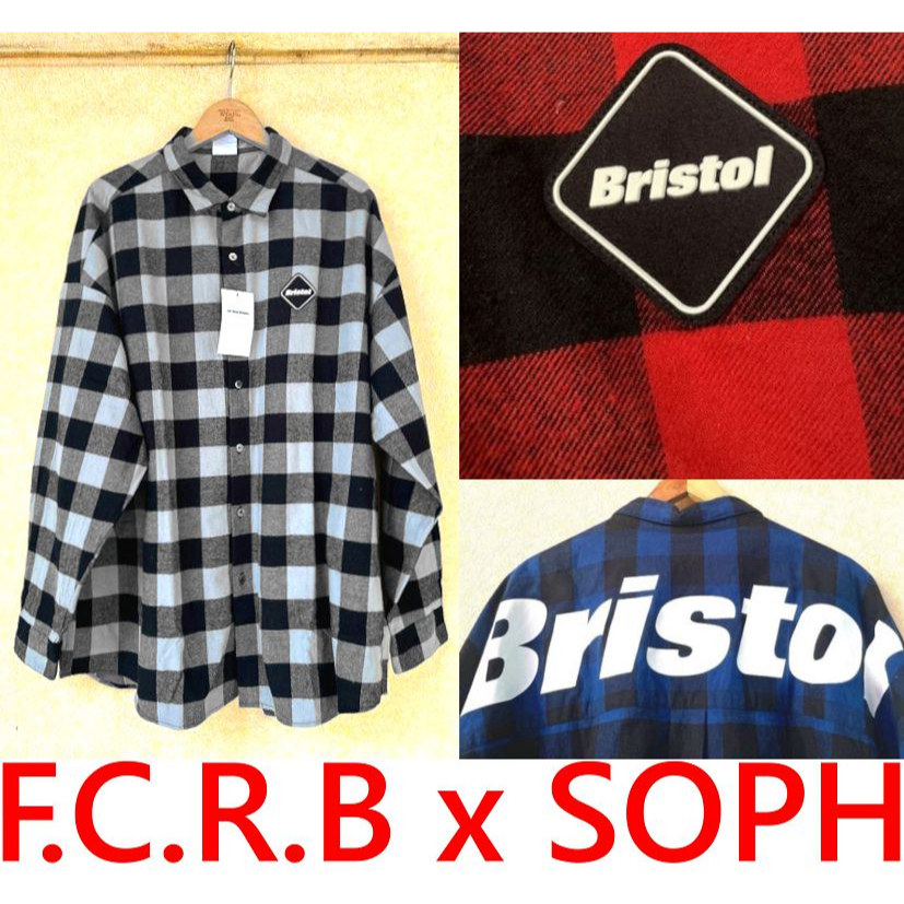 BLACK全新F.C.Real Bristol x SOPH蘇格蘭格紋F.C.R.B法蘭絨襯衫 (灰/藍/紅)