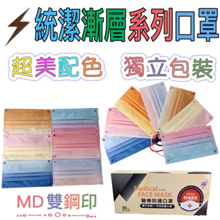 朴子現貨【統潔口罩】單片包不脫妝漸層口罩臺灣製造醫用醫療口罩MD雙鋼印漸層系列馬卡龍芭比粉一盒30入莫蘭迪成人口罩兒童