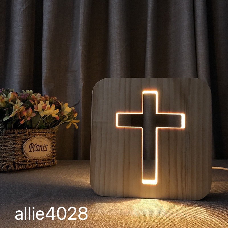 🚚台灣現貨💡LED燈 小夜燈 USB檯燈基督教禮品 耶穌受難像工藝品家居裝飾木製十字架