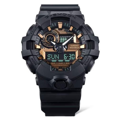 CASIO 卡西歐 G-SHOCK新古典金屬質感雙顯手錶_黑X金(GA-700RC-1A)