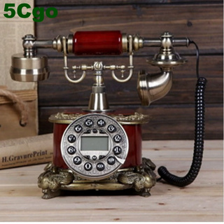 5Cgo 仿古電話機座機老上海歐式有電座機時尚老式固定辦公古董復古電話紅木色設計師t35156397118臺灣專用含稅