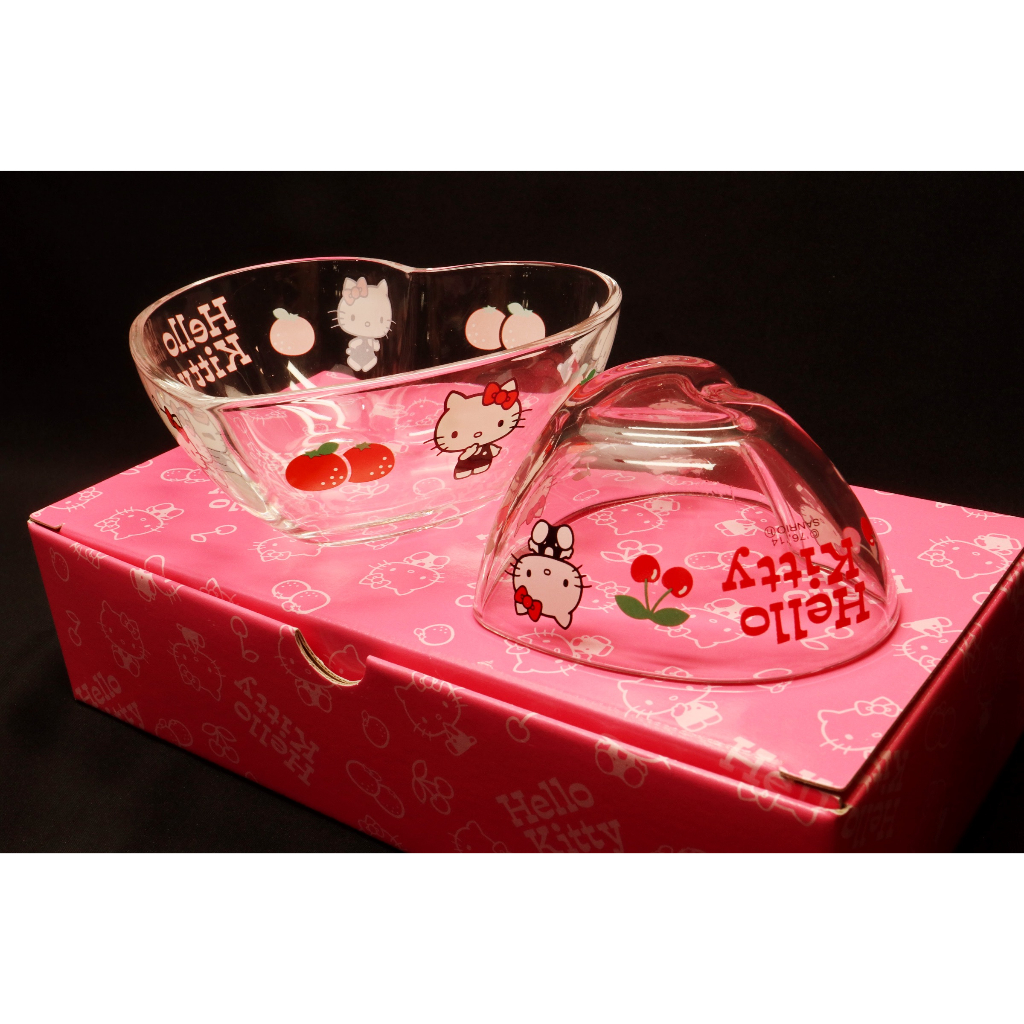 sanrio kitty 2014年出品 心型 玻璃碗 (大＋小)