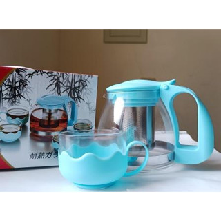 快!非買不可 Recona日式玻璃花茶壺5件組 #304不鏽鋼+食品級PP 茶具 泡茶組 茶壺 下午茶 野餐露營