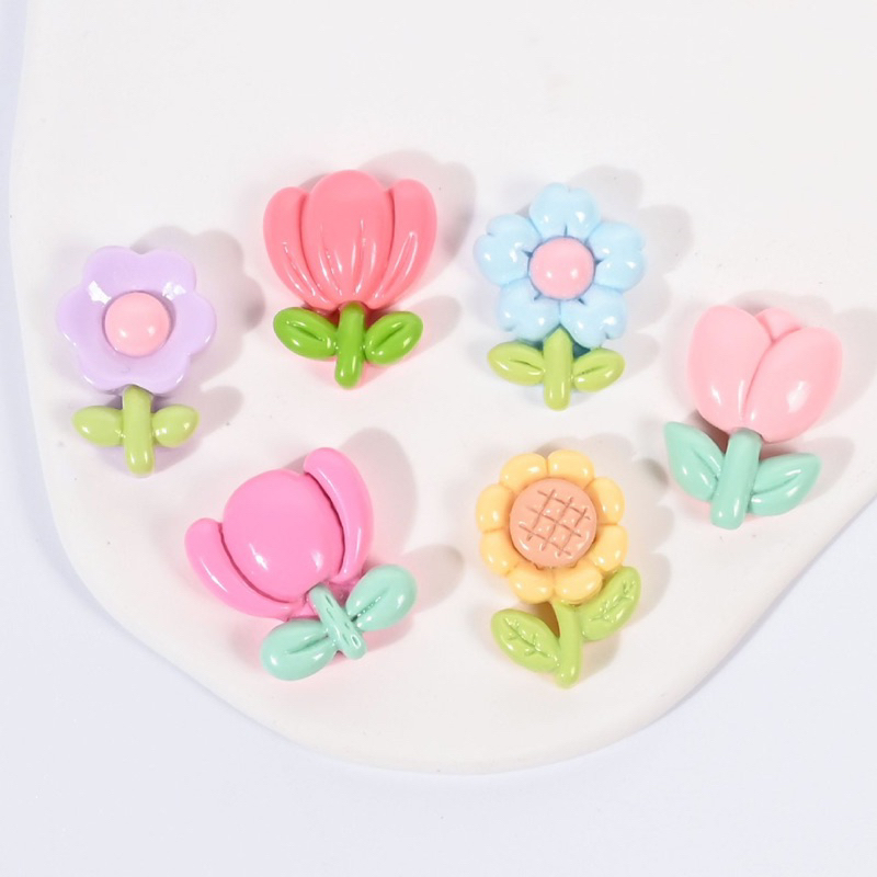 【醬姆工作室】春日の小花 鬱金香 太陽花 玫瑰 飾品吊飾 DIY材料 貼片