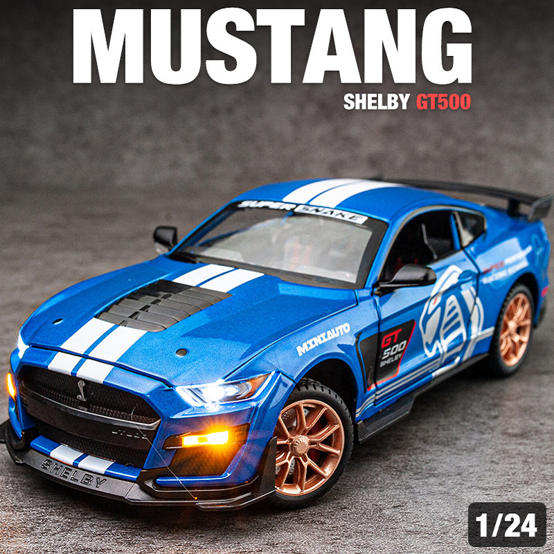 【台灣現貨 前輪轉向】野馬 野馬模型車 MUSTANG GT500 1/24 福特 模型車 車模型 迴力車 合金車