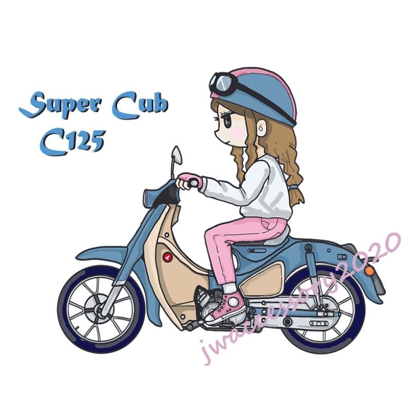 #本田小狼super cub C125 機車Q版手繪設計T恤