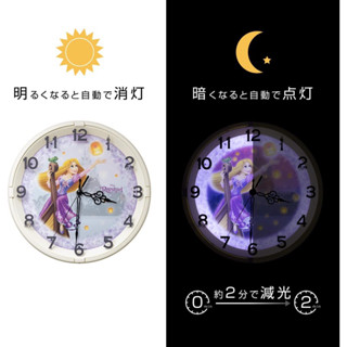 日本 RHYTHM DISNEY 塔上的長髮公主 夜光靜音 掛鐘 8MG817MC10