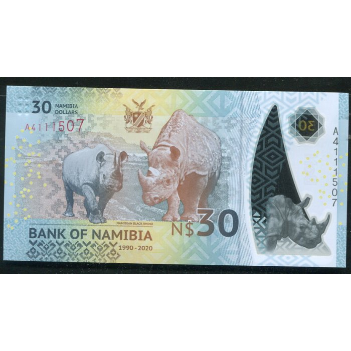 【紀念鈔】Namibia（納米比亞塑膠鈔）30 Dollar，動物，2020獨立30年 品相全新UNC