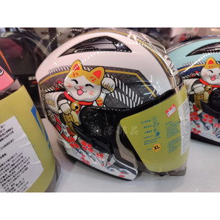 瀧澤部品 ZEUS 瑞獅 ZS-613B 半罩安全帽 AJ42 白灰 招財貓 彩繪 內藏墨片 透氣舒適 多功能帽