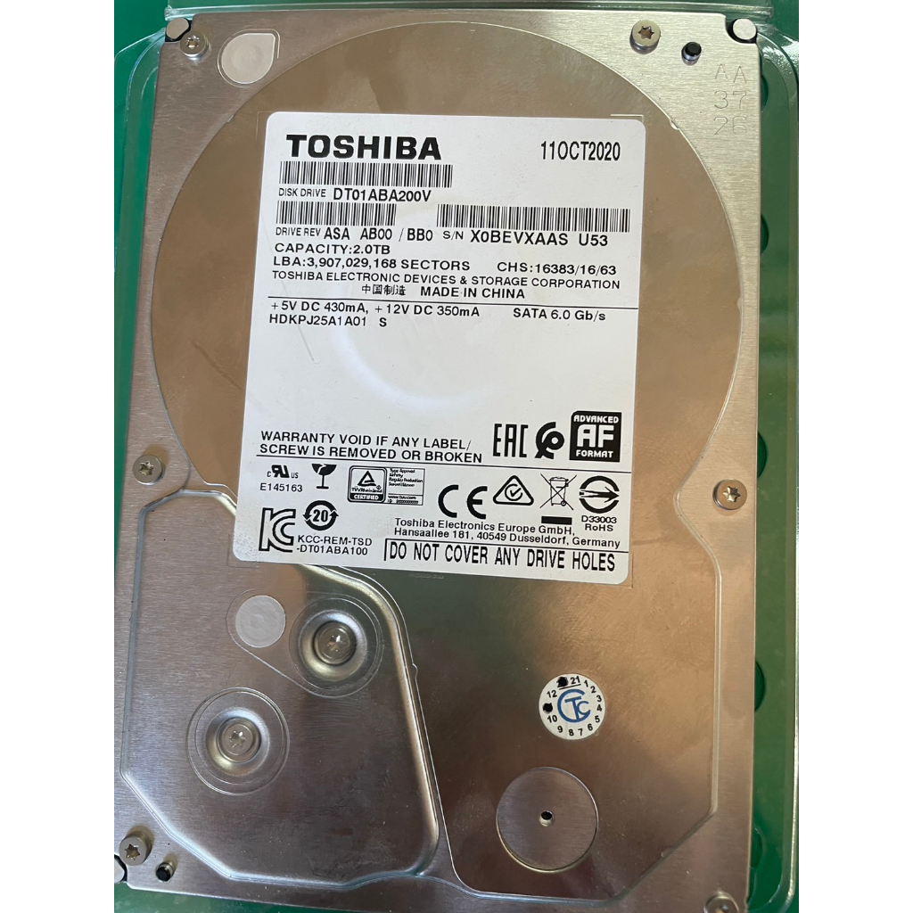 【先問在下單】(二手(中古)硬碟)Toshiba 2T 3.5吋 Sata HD