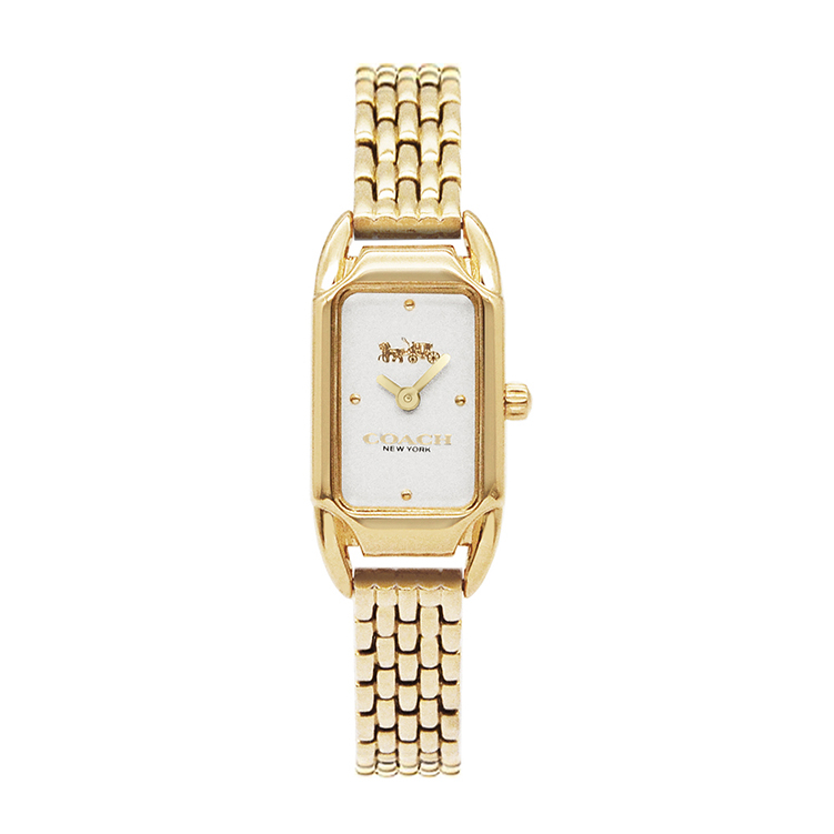 COACH | Cadie系列 經典小馬車Logo 不鏽鋼電鍍金色錶帶 方型腕錶 / 金 14504036