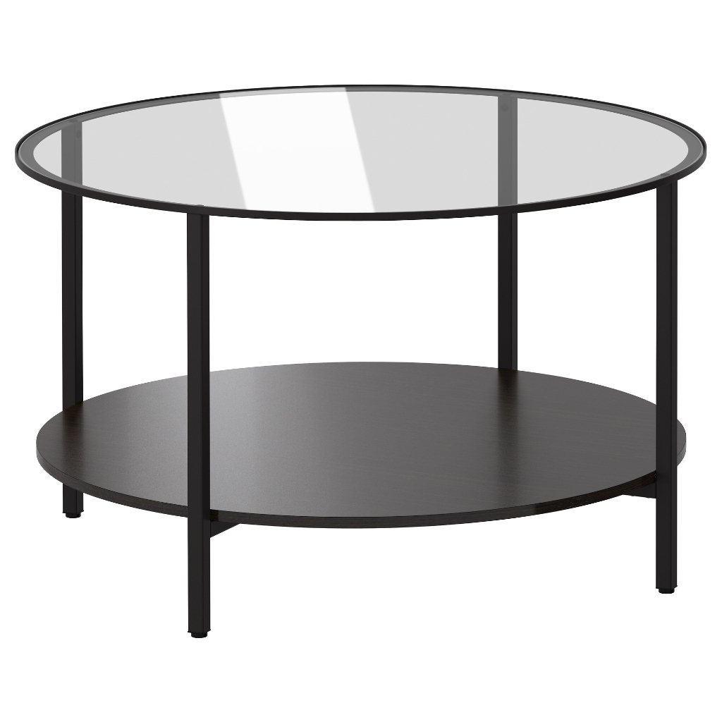 北歐工業LOFT風格經典IKEA宜家VITTSJÖ咖啡桌圓形玻璃茶几邊桌邊櫃/黑棕色/二手八成新/特$1380