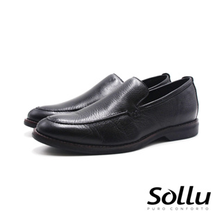 Sollu 巴西專櫃 邊色縫線樂福皮鞋-黑
