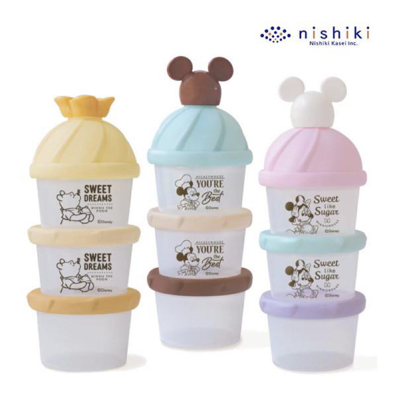 現貨在台馬上寄出🔜日本代購🇯🇵日本製 nishiki 迪士尼 三層奶粉分裝罐 米奇米妮維尼 阿卡醬 零食盒副食品分裝盒