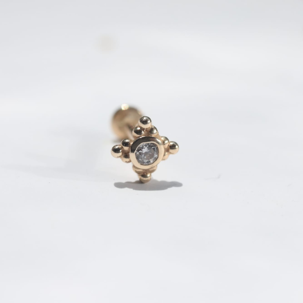 14K 十字鑽鎖珠耳環 (圓餅前鎖) (單個)K金 轉珠耳環