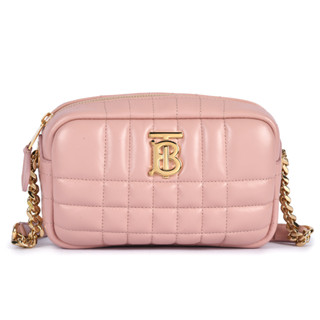 BURBERRY Lola TB衍縫小羊皮迷你鏈帶斜揹包 相機包(煙燻粉)083272-3｜GoBrand購名牌