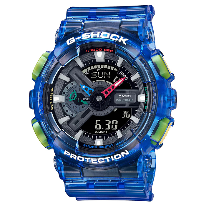 【CASIO 卡西歐】G-SHOCK 果凍透明感 GA-110JT-2A 兩百米防水 電子錶 雙顯運動錶 藍色 台南時代